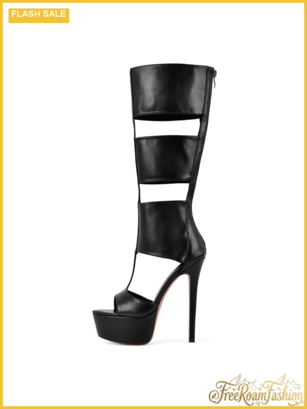 Women's Gladiator Knee-High Platform Heels Stiletto Peep Toe Boots Back Zipper